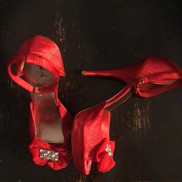 Qupid Red Stiletto Open Toe Heels - Picture 2 of 5